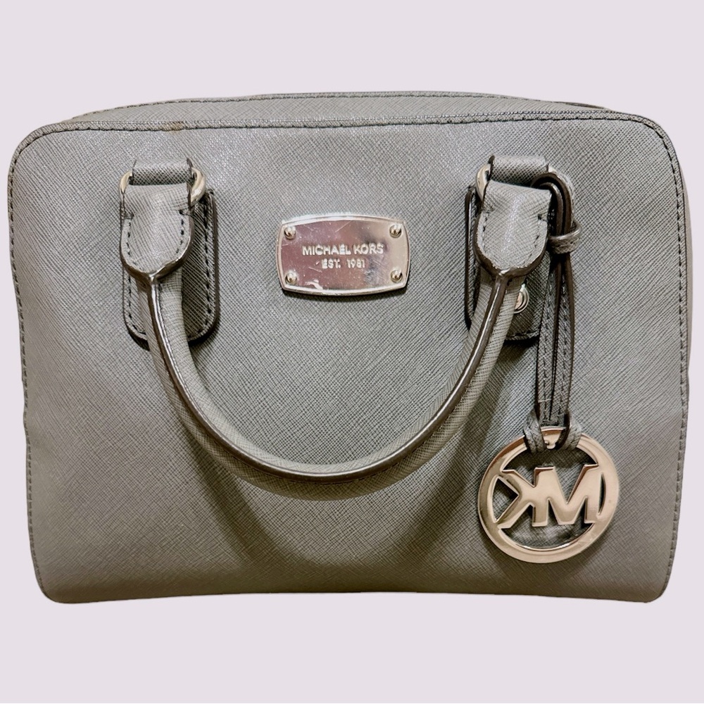 Michael Kors Gray Top Handle Satchel Handbag Silver Chrome Hardware Logo S/M